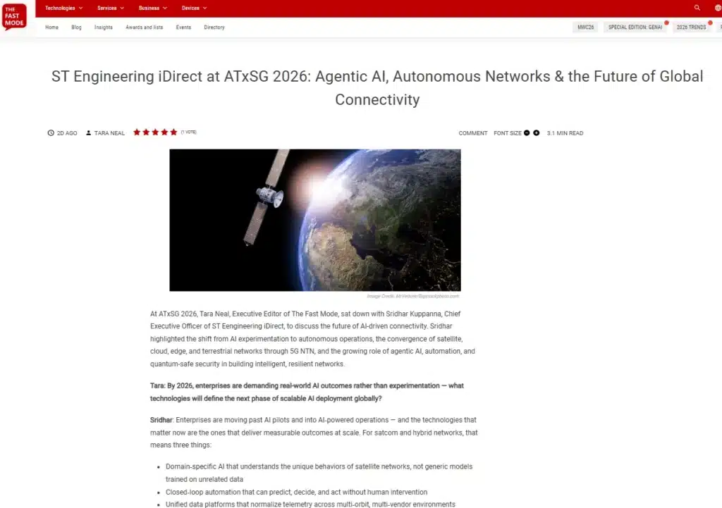ST Engineering iDirect at ATxSG 2026: Agentic AI, Autonomous Networks & the Future of Global Connectivity